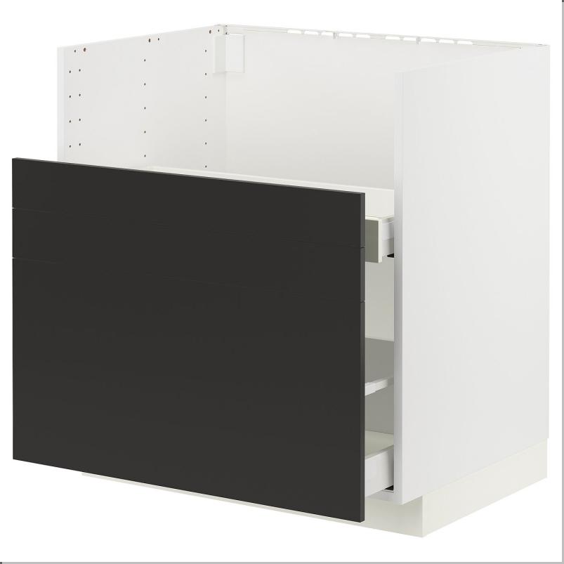 METOD メトード / MAXIMERA マキシメーラ ベースキャビネット TALLSJÖN/タルショーン シンク用 - ホワイト/ニッケボー マットチャコール 80x60 cm