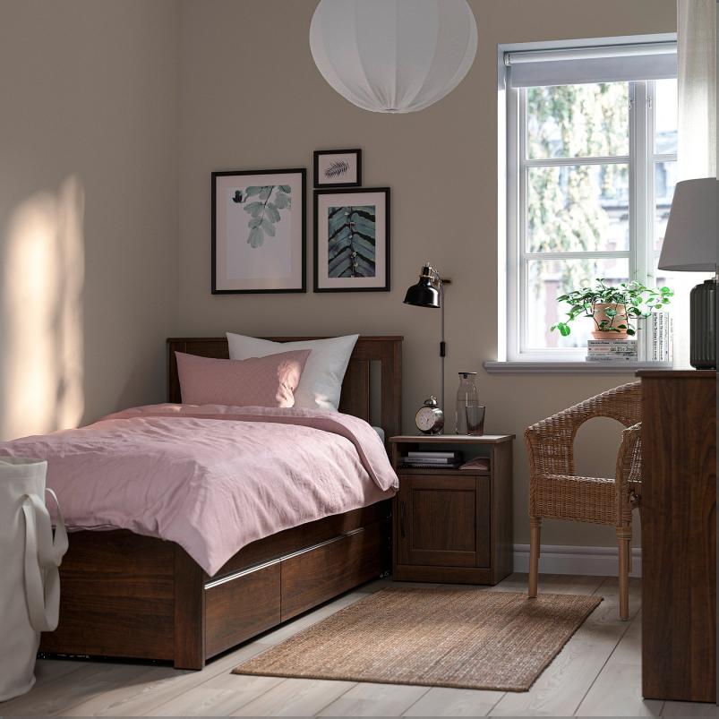 SONGESAND ソンゲサンド ベッドフレーム 収納ボックス2個付き - ブラウン/リルヘラン 90x200cm