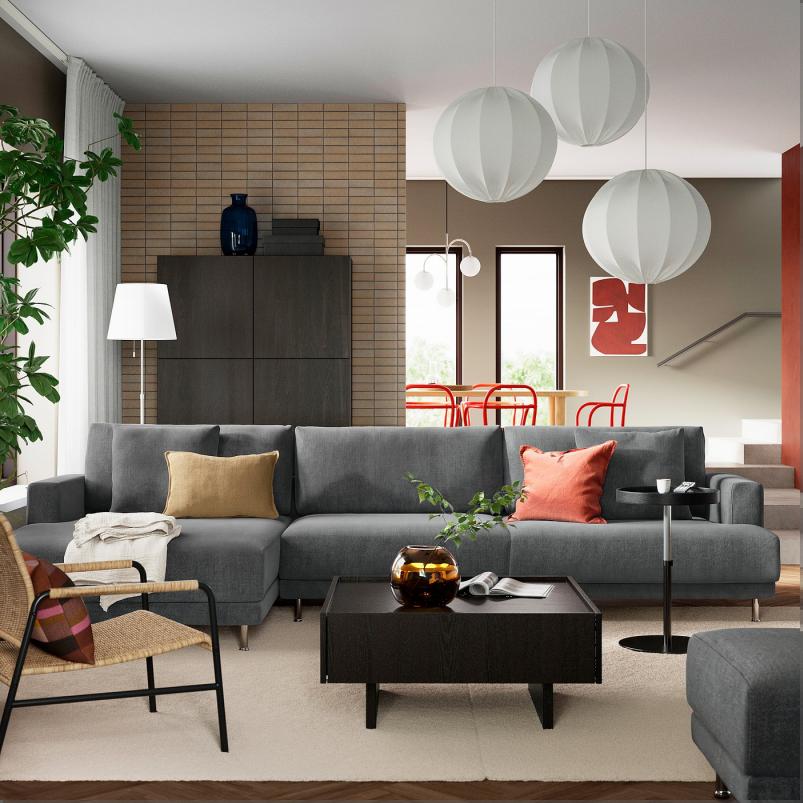 UPPAKRA ウッポークラ 4.5人掛けモジュールソファ - 寝椅子付き 左/サムサーラ ブラウンレッド