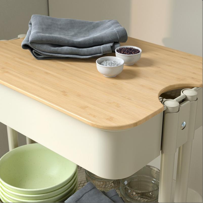 RÅSKOG ロースコグ / NORRÅVA ノルオーヴァ ワゴン ふた付き - ベージュ 35x45x77 cm