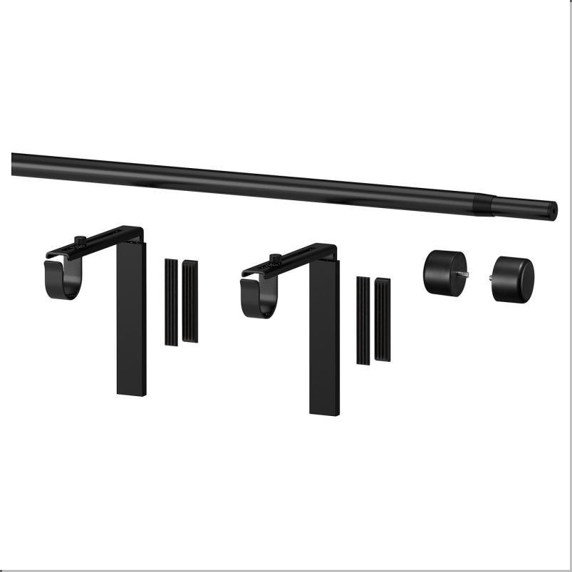 RACKA レッカ カーテンポールコンビネーション - 壁/天井用ブラケット付き/フィニアル付き ブラック 70-120cm