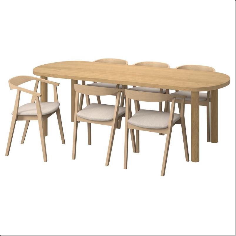 STOCKHOLM ストックホルム テーブル＆チェア6脚 - オーク材突き板/バーチ材突き板 トレースンド 230x90cm