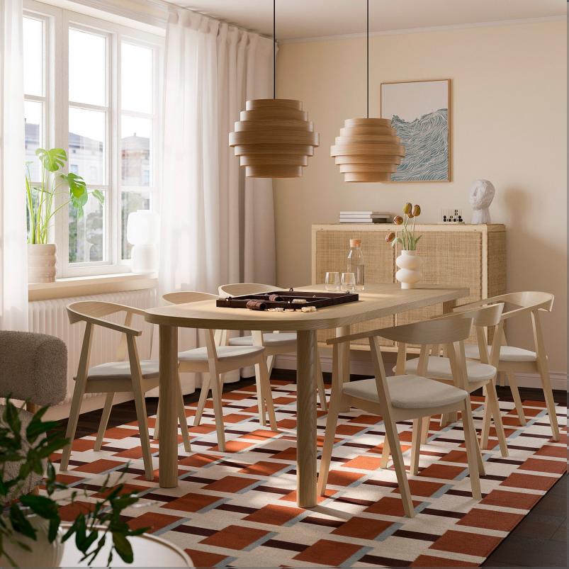 STOCKHOLM ストックホルム テーブル＆チェア6脚 - オーク材突き板/バーチ材突き板 トレースンド 230x90cm
