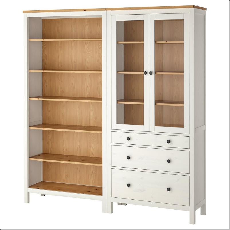 HEMNES ヘムネス 収納コンビネーション 扉/引き出し付き - ホワイト/ライトブラウンステイン 180x197cm