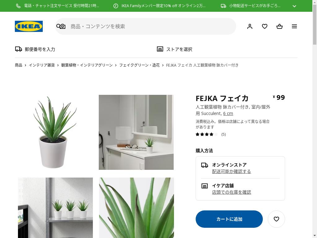 FEJKA フェイカ 人工観葉植物 鉢カバー付き - 室内/屋外用 SUCCULENT 6 CM