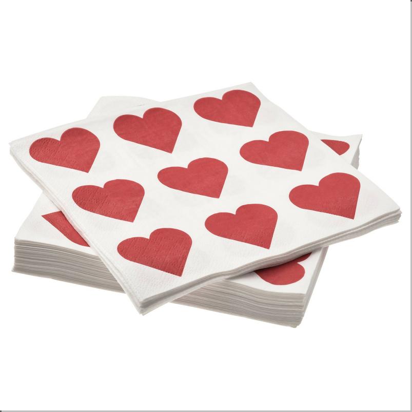 VINTERFINT ヴィンテルフィント 紙ナプキン - ハート ホワイト/レッド 33x33cm