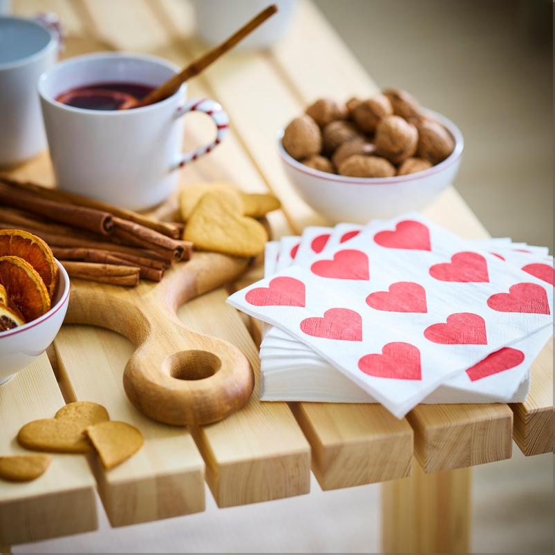 VINTERFINT ヴィンテルフィント 紙ナプキン - ハート ホワイト/レッド 33x33cm