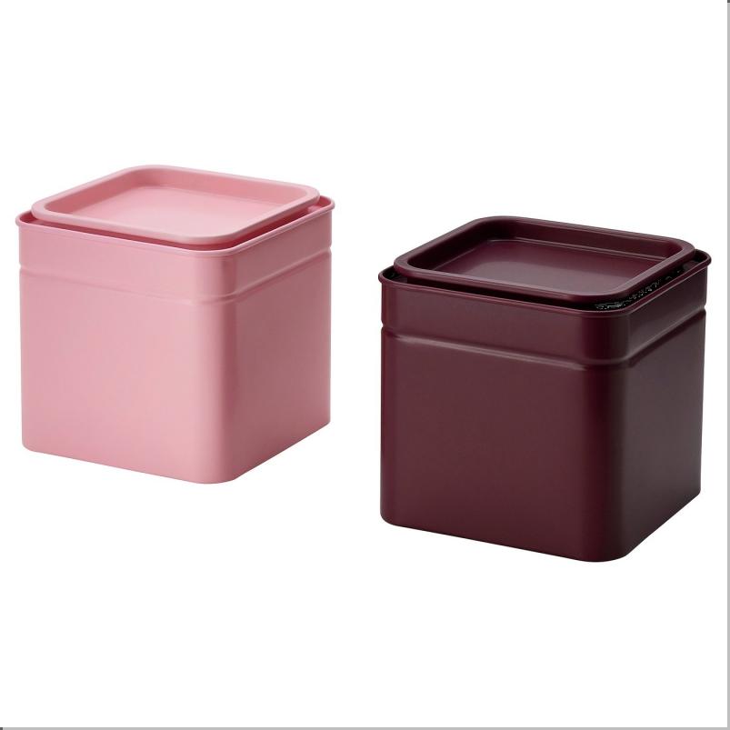BLOMNING ブロムニング 缶 ふた付き - ブラウンレッド/ピンク コーヒー/紅茶用 10x10x10cm