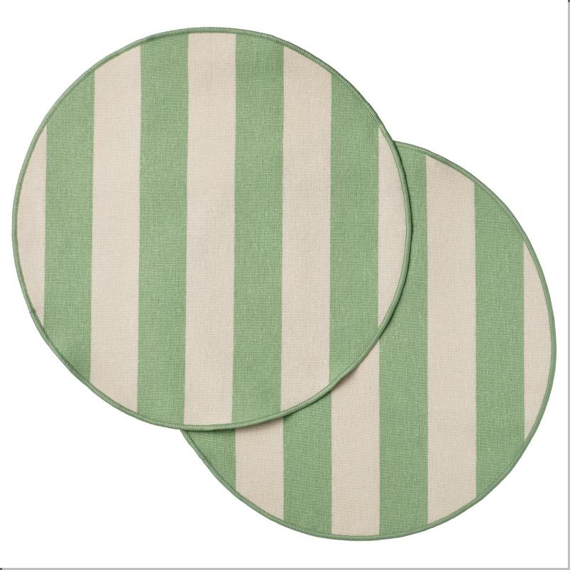 SMÖRFISK スモールフィスク ランチョンマット - ストライプ オフホワイト/ライトグリーン 35 cm