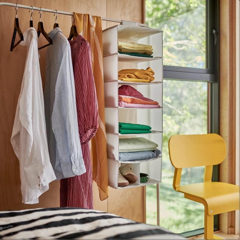 STUK ストゥーク ハンギング収納 6段/仕切り付き - ホワイト/ブラック 30x30x90cm