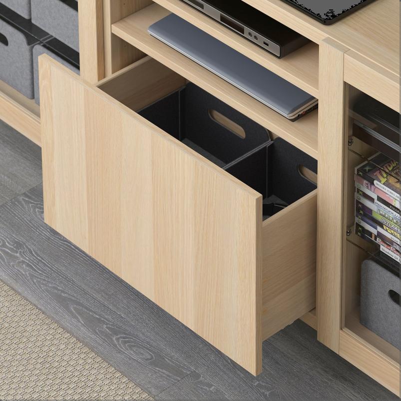 BESTA ベストー テレビ台 引き出し付き - ラップヴィーケン/シンドヴィーク ホワイトステインオーク調 クリアガラス 180x40x74cm