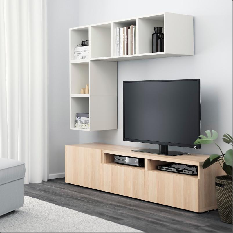 BESTA ベストー / EKET エーケト キャビネットコンビネーション テレビ用 - ホワイトステインオーク調/ホワイト 180x42x170cm