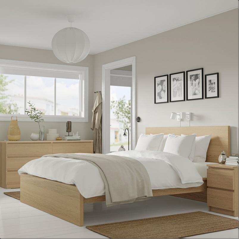 MALM マルム ベッドルーム家具4点セット - ホワイトステインオーク材突き板 160x200cm
