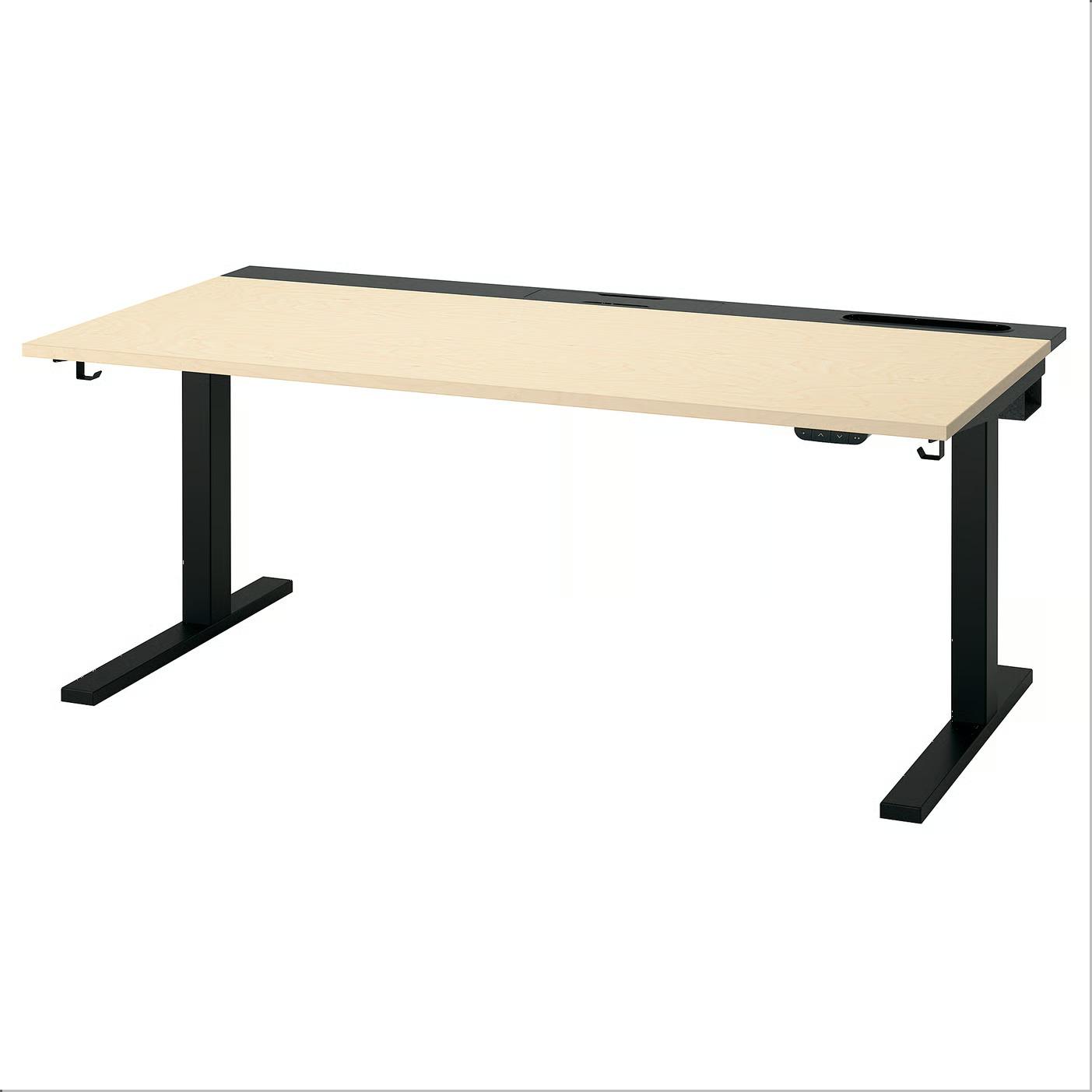 MITTZON ミッツォーン デスク 昇降式 - 100V バーチ材突き板/ブラック 160x80cm