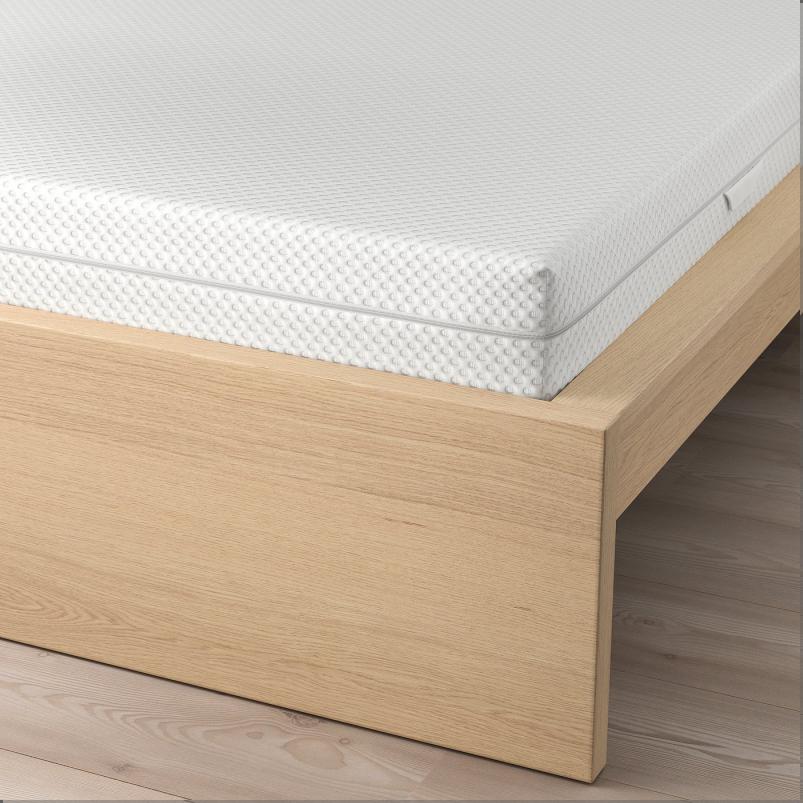 MALM マルム ベッドフレーム マットレス付き - ホワイトステインオーク材突き板/オービグダ ふつう 90x200cm