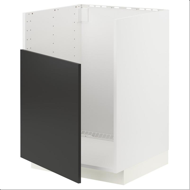 METOD メトード ベースキャビネット TALLSJON/タルショーン シンク用 - ホワイト/ニッケボー マットチャコール 60x60x80cm