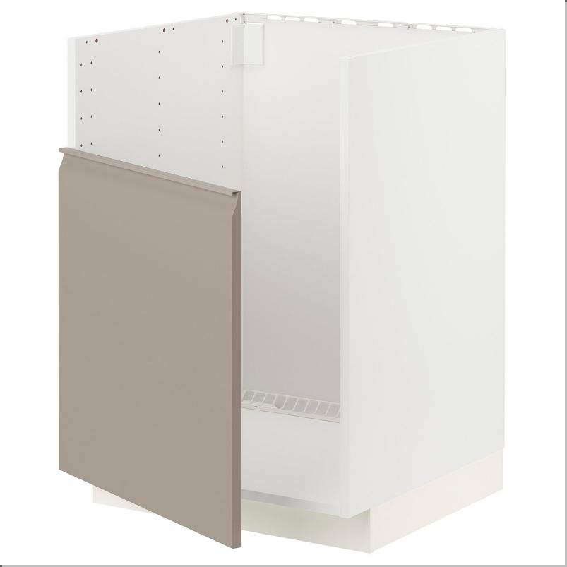 METOD メトード ベースキャビネット TALLSJON/タルショーン シンク用 - ホワイト/ウップローヴ マットダークベージュ 60x60x80cm