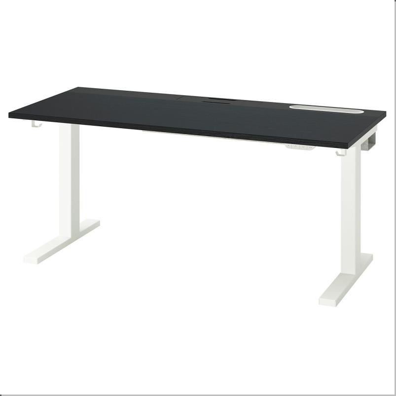 MITTZON ミッツォーン デスク 昇降式 - 100V ブラックステインアッシュ材突き板/ブラック ホワイト 140x60cm