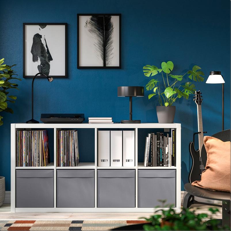 KALLAX カラックス シェルフユニット - ホワイト/ドローナ ダークグレー 77x39x147 cm