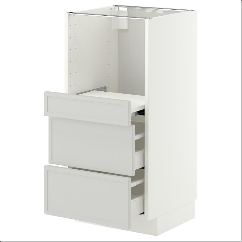 METOD メトード / MAXIMERA マキシメーラ ベースキャビネット 引き出し式シェルフ/引き出し2個付き - ホワイト/アスプゥデン ライトグレー 40x41x80cm