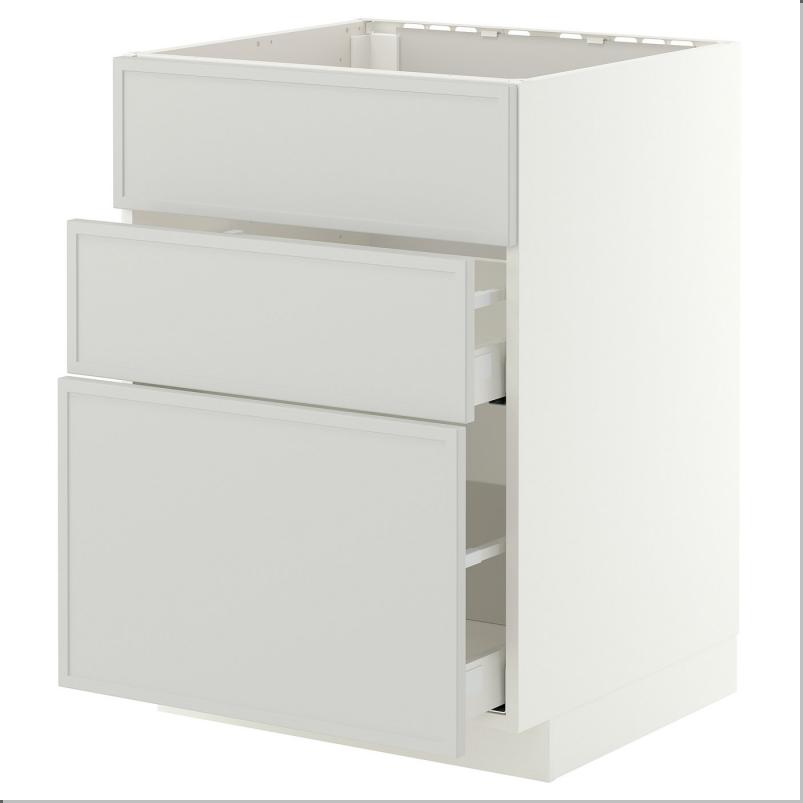 METOD メトード / MAXIMERA マキシメーラ ベースキャビネット シンク用+引き出し前部3枚/引き出し2個 - ホワイト/アスプゥデン ライトグレー 60x60x80cm