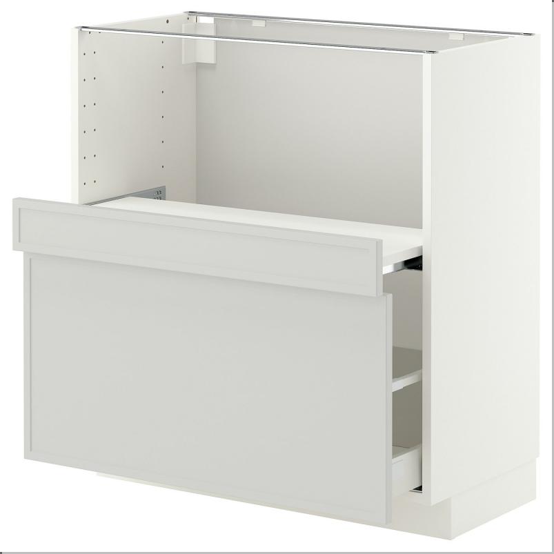 METOD メトード / MAXIMERA マキシメーラ ベースキャビネット 引き出し式シェルフ/引き出し付き - ホワイト/アスプゥデン ライトグレー 80x41x80cm