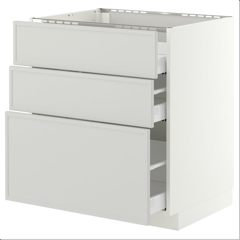 METOD メトード / MAXIMERA マキシメーラ ベースキャビネット コンロ用/引き出し前部3枚/引き出し3個 - ホワイト/アスプゥデン ライトグレー 75x60x80cm