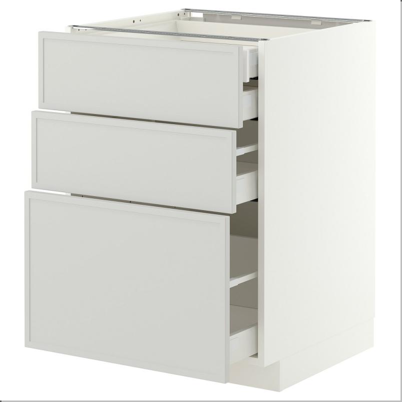 METOD メトード / MAXIMERA マキシメーラ ベースキャビネット 引き出し前部3枚/引き出し4個付き - ホワイト/アスプゥデン ライトグレー 60x60x80cm