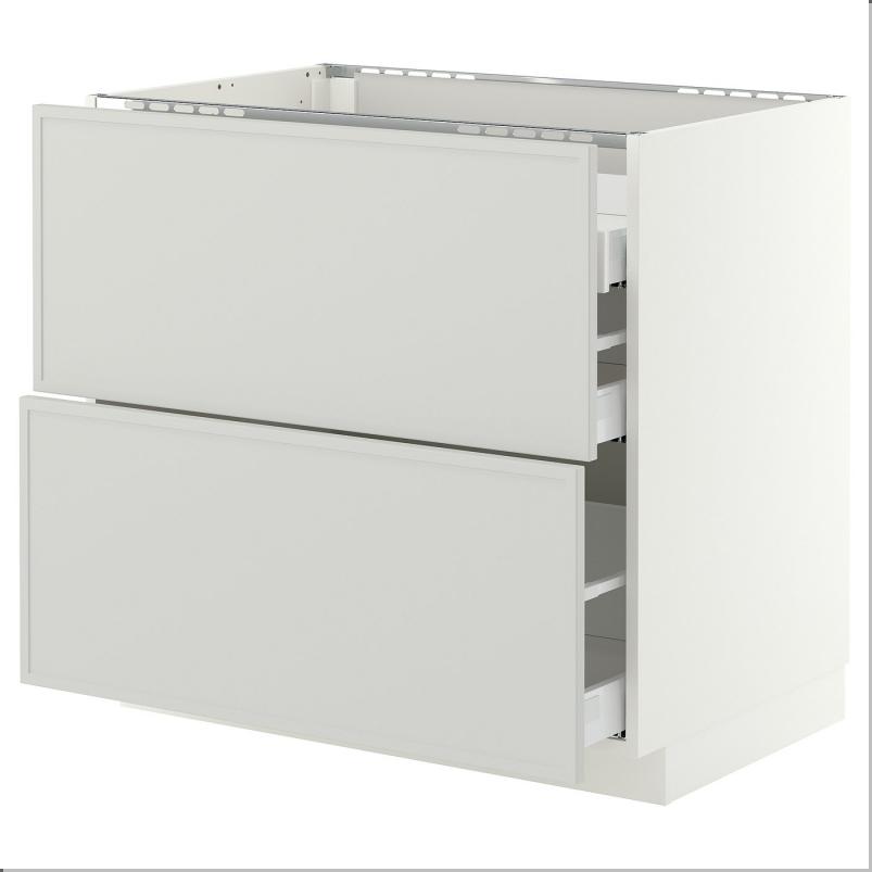 METOD メトード / MAXIMERA マキシメーラ ベースキャビネット コンロ用/引き出し前部2枚/引き出し3個 - ホワイト/アスプゥデン ライトグレー 90x60x80cm