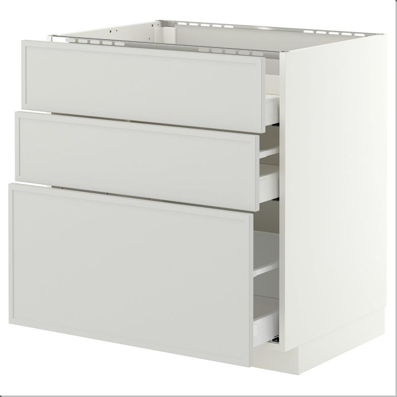 METOD メトード / MAXIMERA マキシメーラ ベースキャビネット コンロ用/引き出し前部3枚/引き出し3個 - ホワイト/アスプゥデン ライトグレー 80x60x80cm