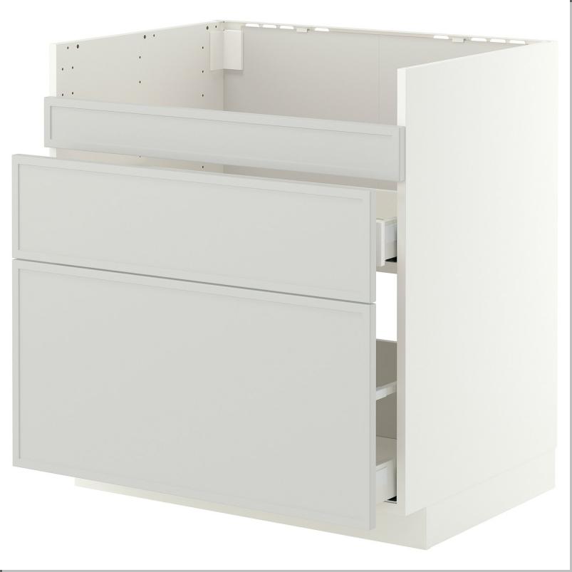 METOD メトード / MAXIMERA マキシメーラ ベースキャビネット ハーヴセン シンク用/引出前部3/引出2 - ホワイト/アスプゥデン ライトグレー 80x60x80cm