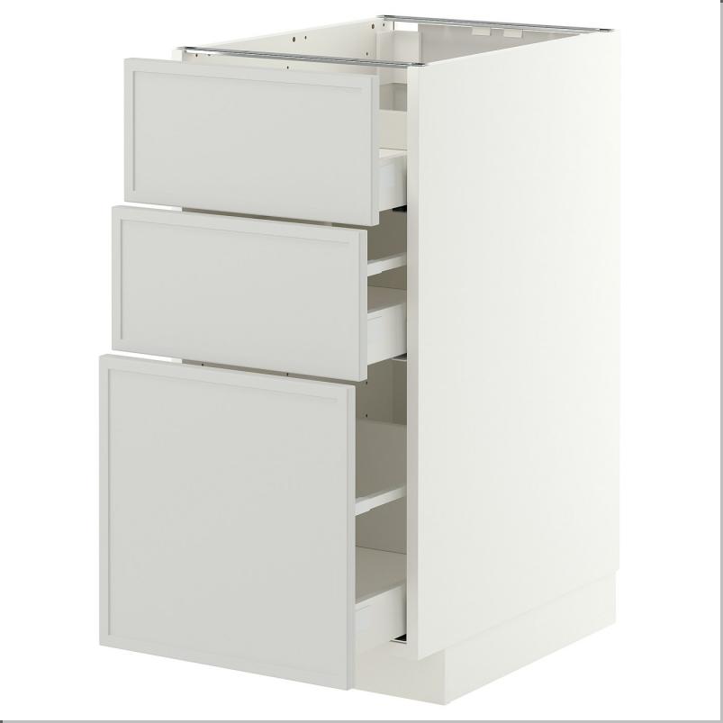 METOD メトード / MAXIMERA マキシメーラ ベースキャビネット コンロ用/引き出し前部3枚/引き出し3個 - ホワイト/アスプゥデン ライトグレー 40x60x80cm