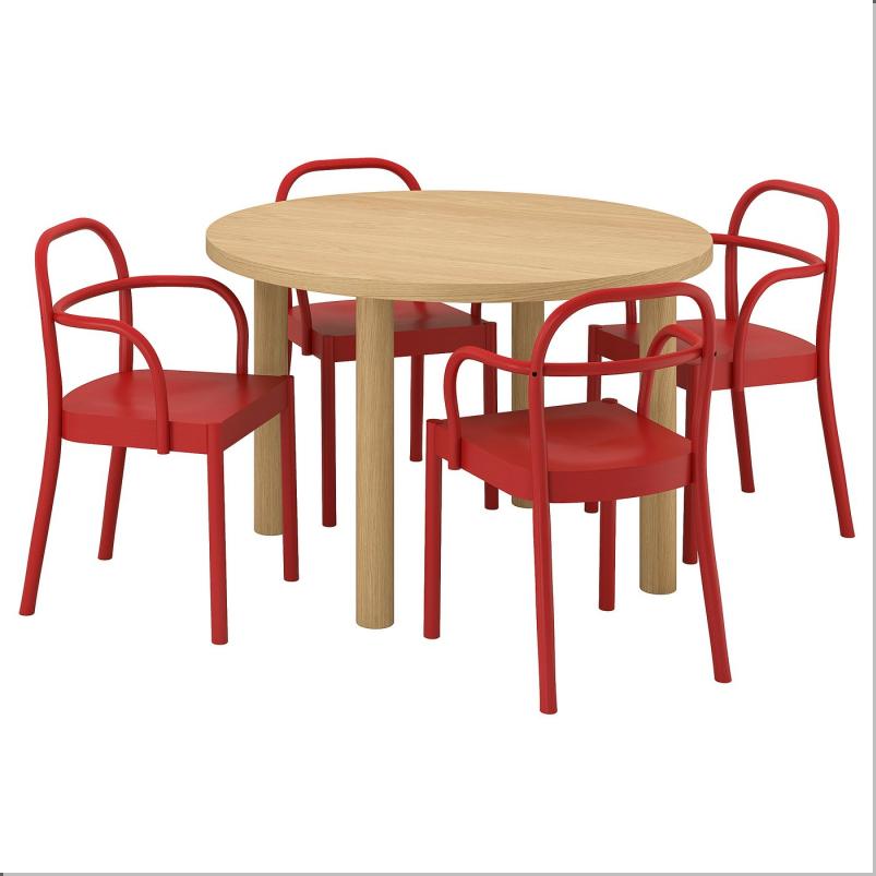 STOCKHOLM 2025 ストックホルム 2025 / STOCKHOLM 2025 ストックホルム 2025 テーブル＆アームレスト付きチェア 4脚 - オーク材突き板/レッド 115 cm