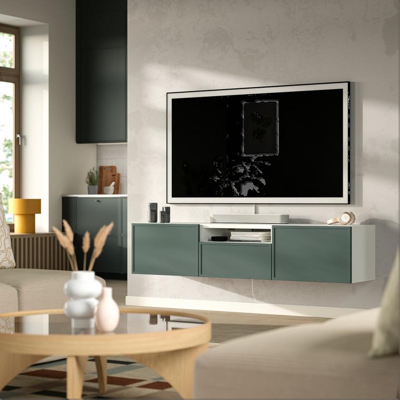 BESTA ベストー テレビ台 - ホワイト/クルークマカーレ ダークグレーグリーン 180x42x39cm