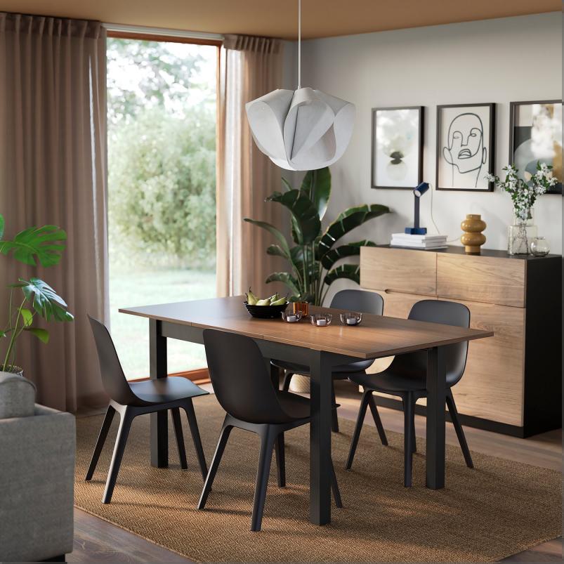 ALHULT オールフルト / ODGER オドゲル テーブル＆チェア4脚 - ブラック/ブラウン/チャコール 120/170x80cm