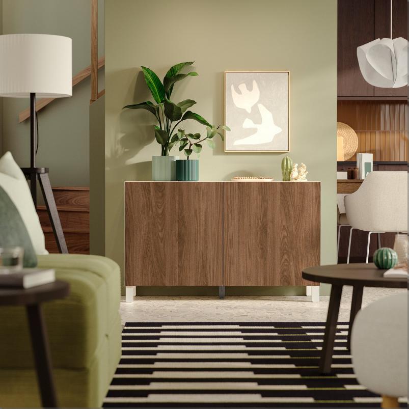 BESTA ベストー 収納コンビネーション 扉付 - ホワイト/ラップヴィーケン/ストゥッバルプ ウォールナット調 120x42x74cm