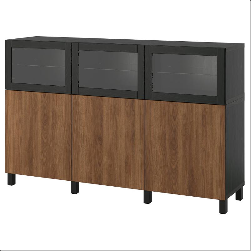 BESTA ベストー 収納コンビネーション 扉付 - ブラックブラウン ラップヴィーケン/シンドヴィーク ウォールナット調 180x42x112cm