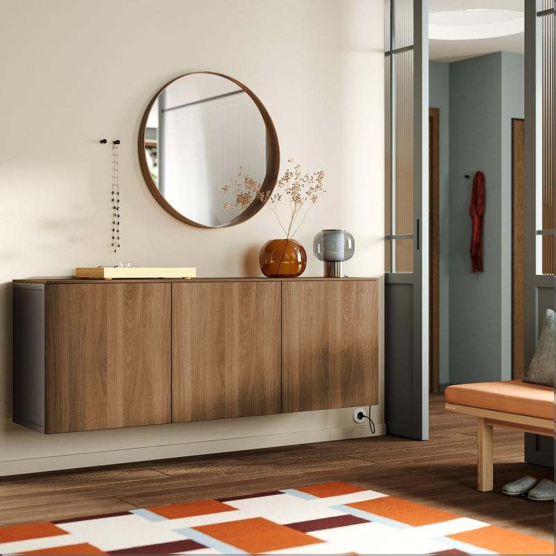 BESTA ベストー 壁取り付け式キャビネットコンビネーション - ブラックブラウン/ラップヴィーケン ウォールナット調 180x42x65cm