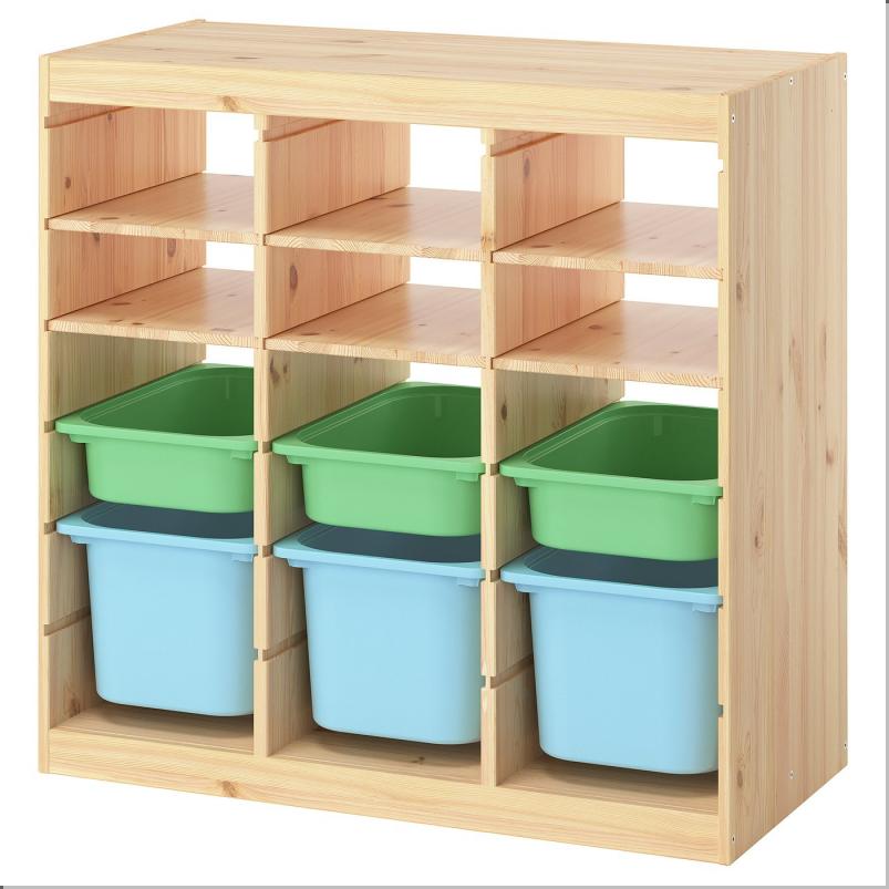 TROFAST トロファスト 収納コンビネーション - 棚/ボックス付き ルームディバイダ―/ライトホワイトステインパイン ライトグリーン ライトブルー 93x44x91cm