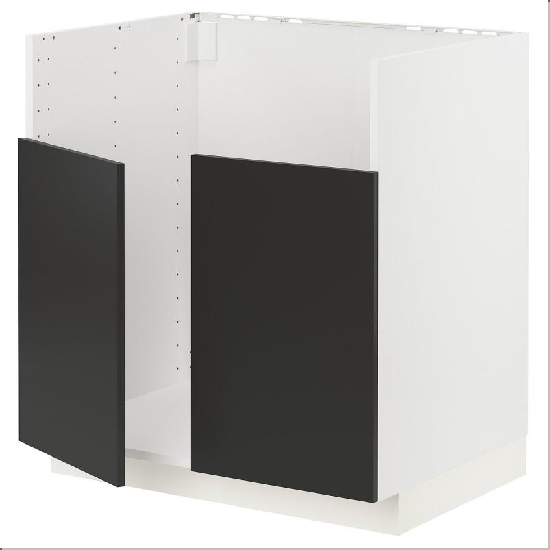 METOD メトード ベースキャビネット TALLSJÖN/タルショーン シンク用 - ホワイト/ニッケボー マットチャコール 80x60x80 cm