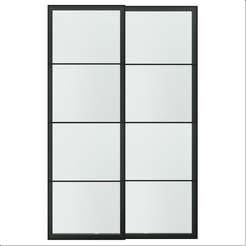 LUNDBRASMA ルンドブレスマ 引き戸 2枚組 - ブラック/チェック柄ガラス 150x236cm