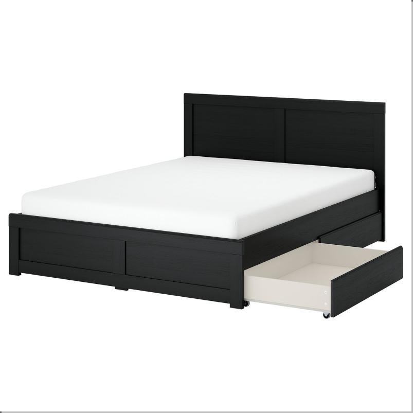 FAGELFJALLET フォーゲルフィェレット ベッドフレーム 収納ボックス2個付き - ブラック オーク調/ルーローイ 140x200cm