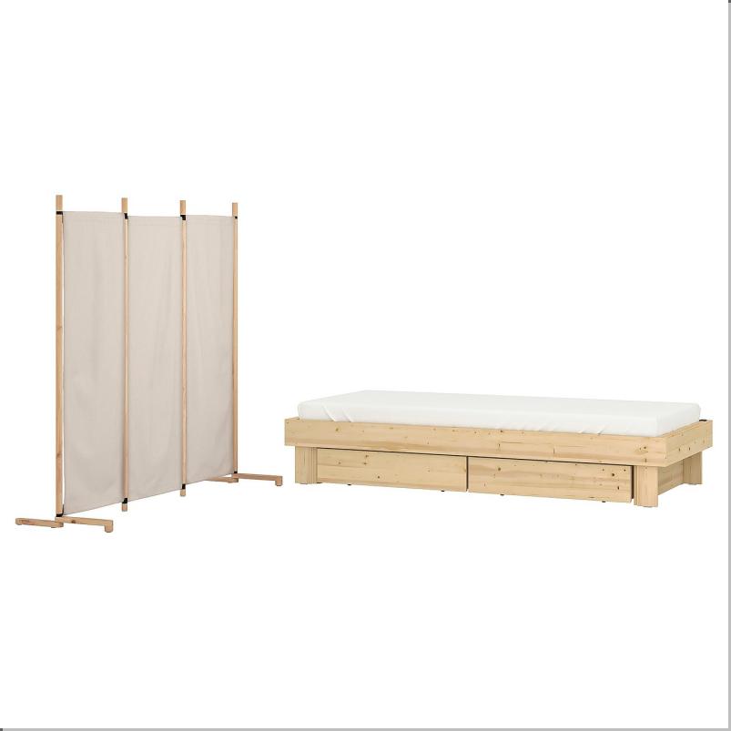 GLAMBERGET グラムベルゲット ベッドルーム家具3点セット - パイン材/カートルプ ベージュ 80-160x200cm