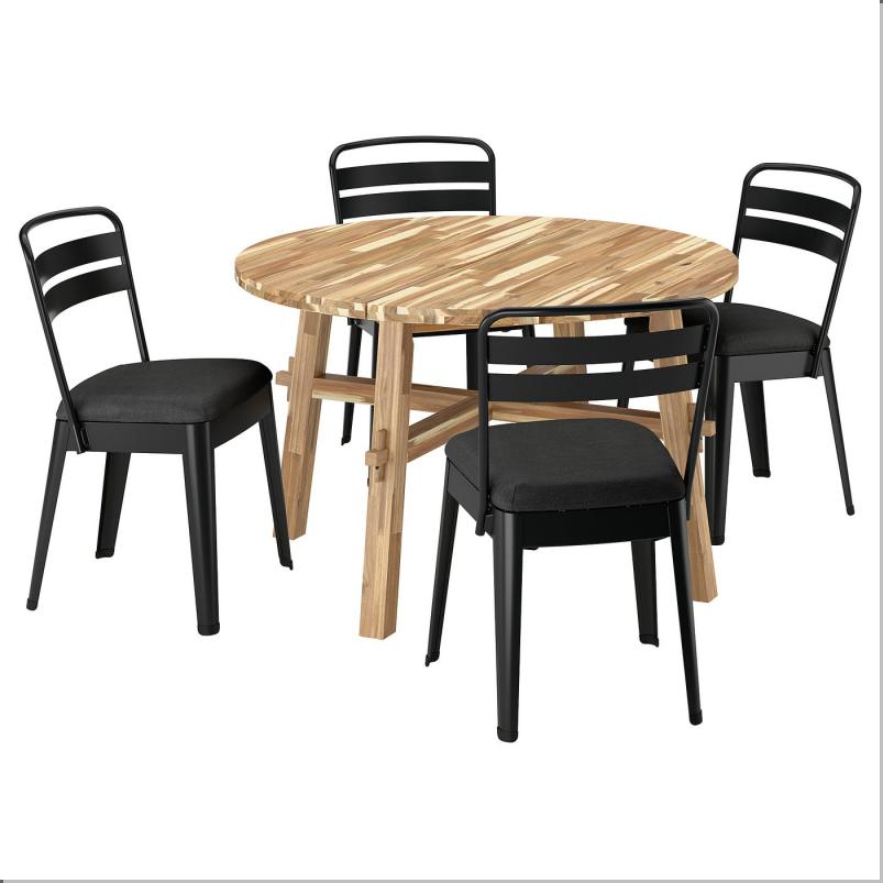 SKOGSTA スコグスタ / RAMSNÄS ラムスネス テーブル＆チェア4脚 - アカシア材/チャコール ヴィースレ ダークグレー 120 cm