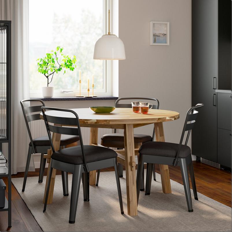 SKOGSTA スコグスタ / RAMSNÄS ラムスネス テーブル＆チェア4脚 - アカシア材/チャコール ヴィースレ ダークグレー 120 cm