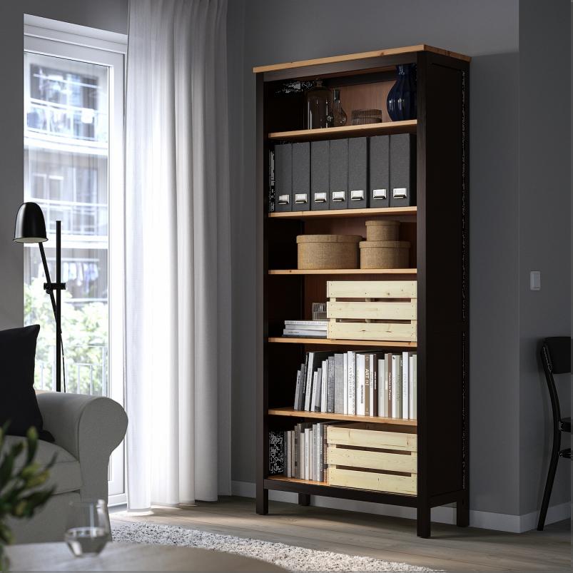 HEMNES ヘムネス 本棚 - ブラックブラウン/ライトブラウン 90x198cm