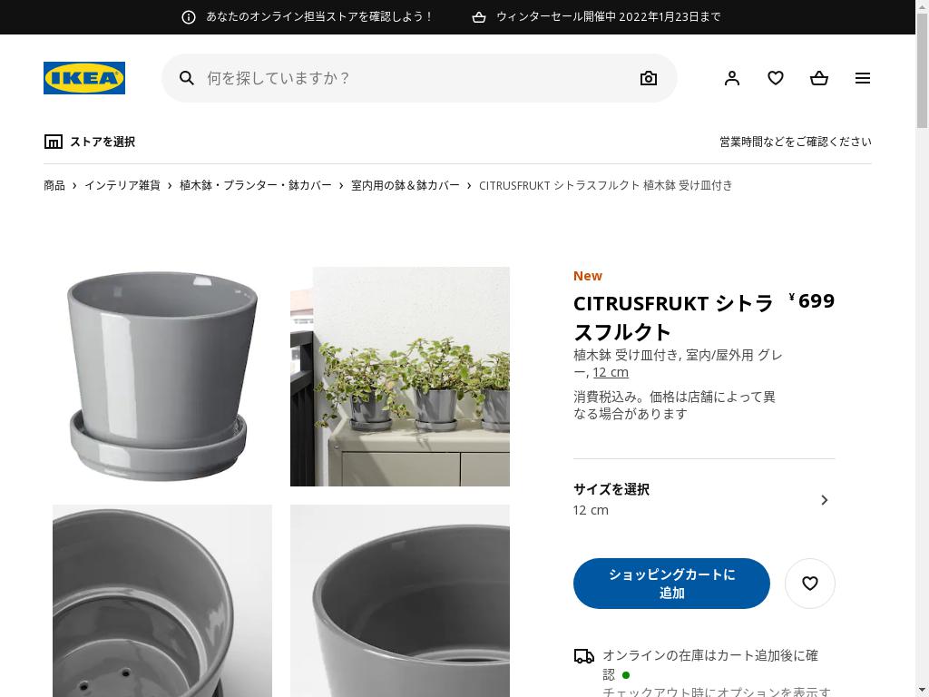 CITRUSFRUKT シトラスフルクト 植木鉢 受け皿付き - 室内/屋外用 グレー 12 CM
