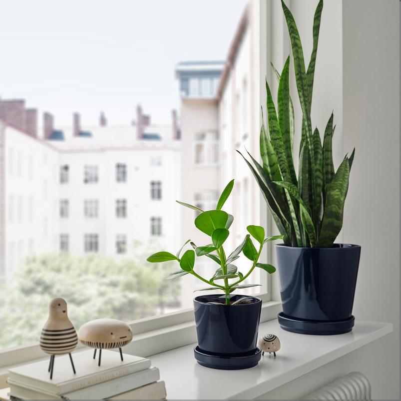 KLOTLONN クロートロン 植木鉢 受け皿付き - 室内/屋外用/ブラックブルー 12cm