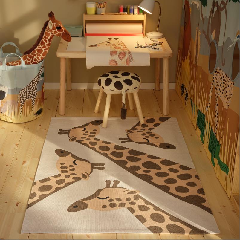 SANDLOPARE サンドローパレ ラグ 平織り - ベージュ ブラウン/キリンの模様 90x130cm