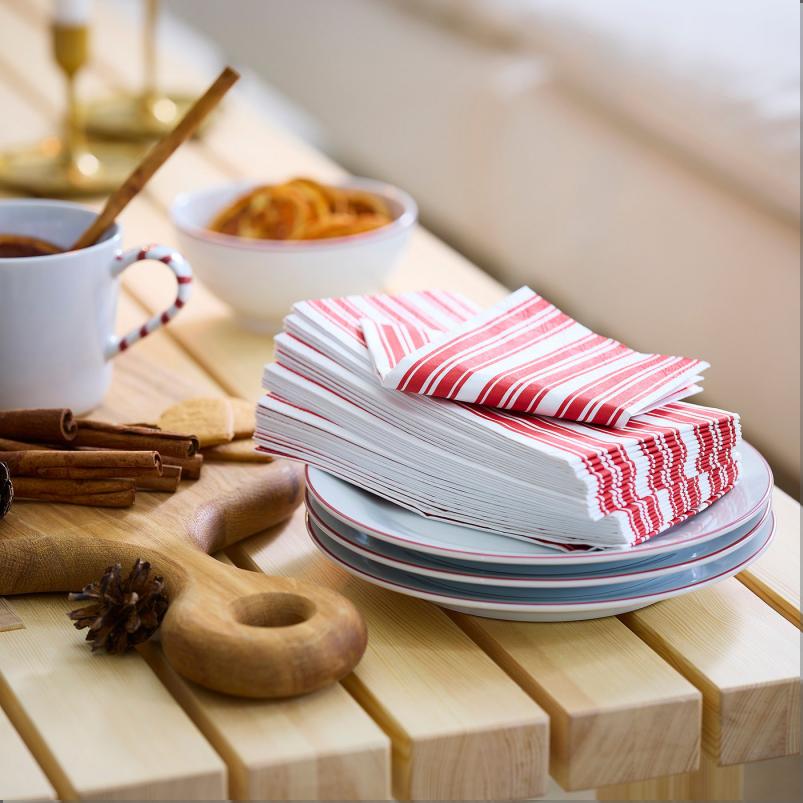 VINTERFINT ヴィンテルフィント 紙ナプキン - ストライプ模様 レッド/ホワイト 38x38cm